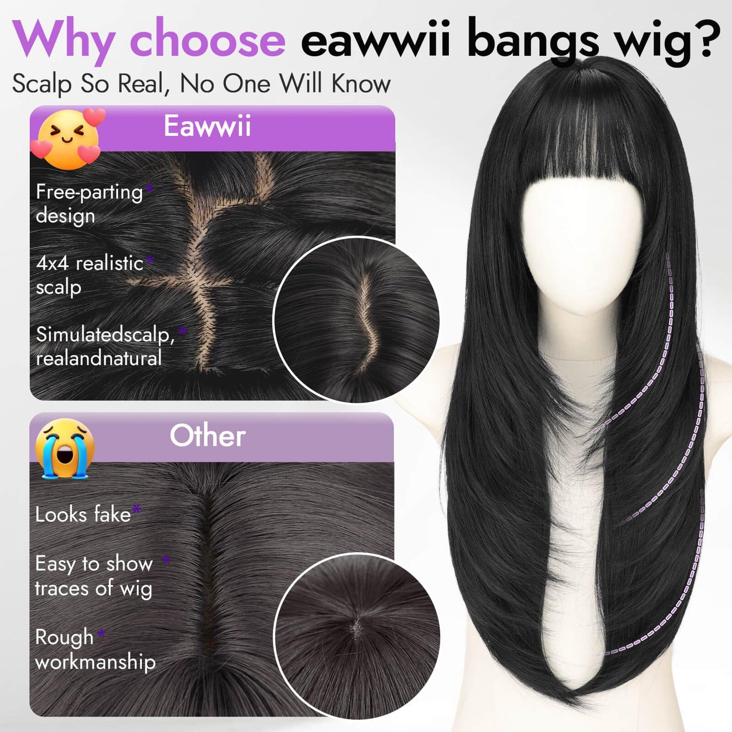 Long Wig with Bangs for Women,Layered Hairstyle Synthetic Heat Resistant for Daily Party Use