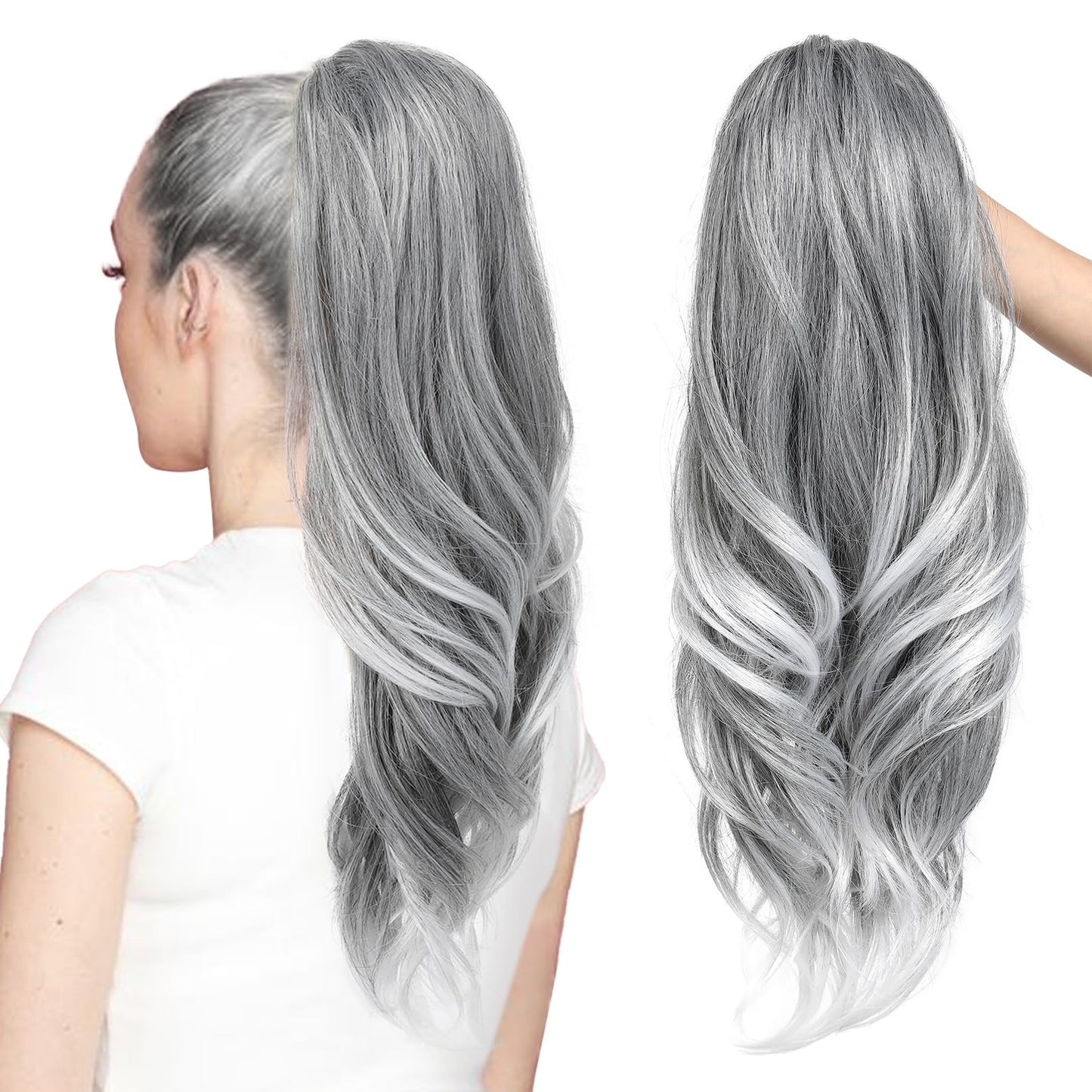 Drawstring Ponytail Extension, Long Wavy Multi Layered Clip in Ponytail Hair Extensions Stand Up High Fake Pony Tail Soft Natural Synthetic Hairpiece