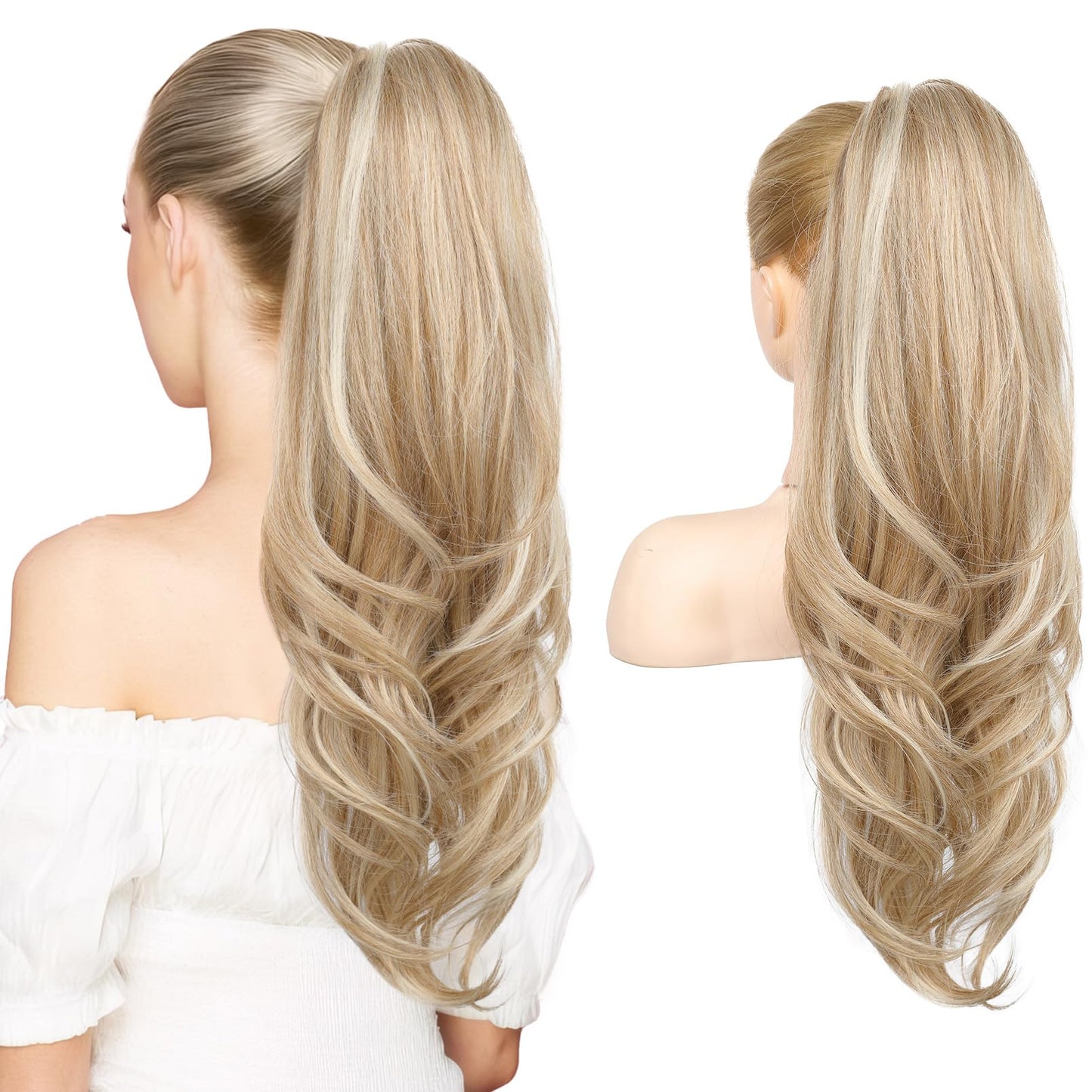 Drawstring Ponytail Extension, Long Wavy Multi Layered Clip in Ponytail Hair Extensions Stand Up High Fake Pony Tail Soft Natural Synthetic Hairpiece