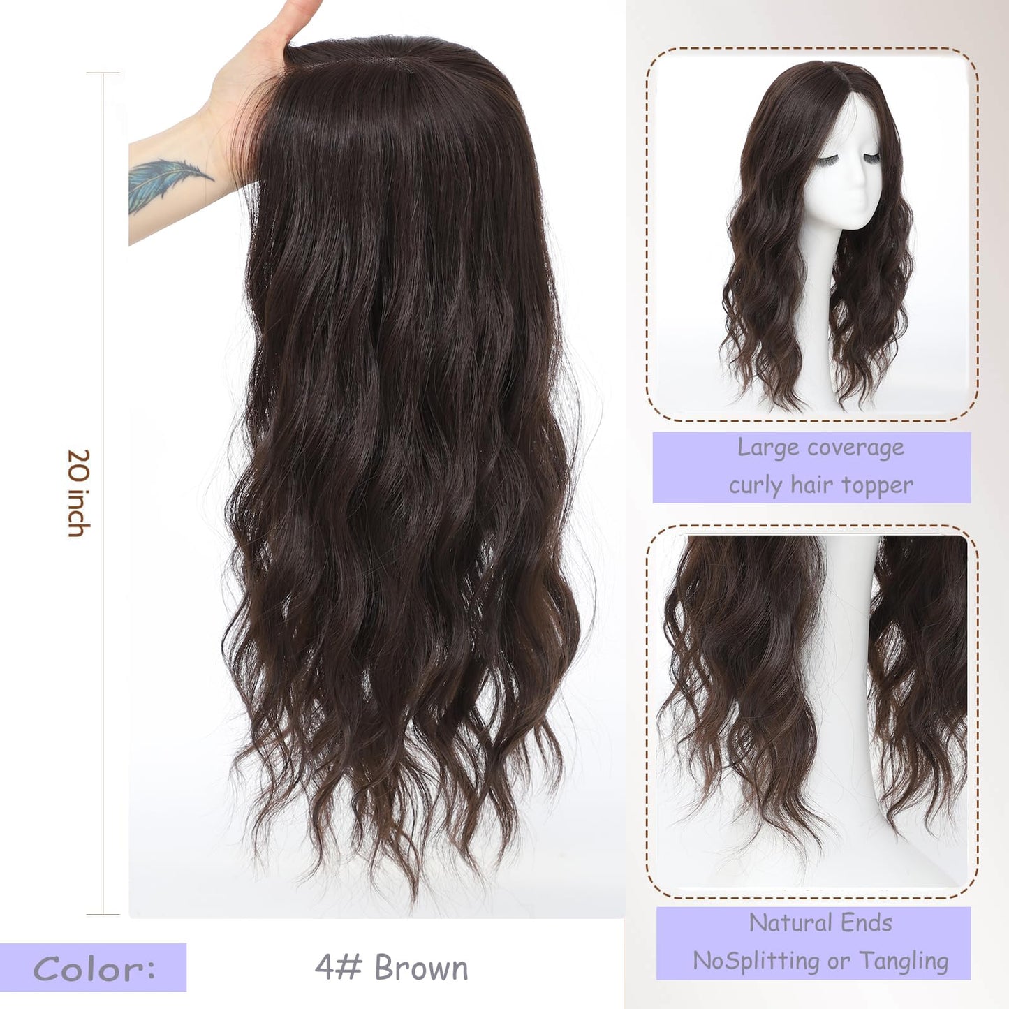 Hair Toppers For Women Synthetic Protein Fiber Curly Style Topper For Short Hair Length Women Solve Slightly Lossing And Gray Hair Problems
