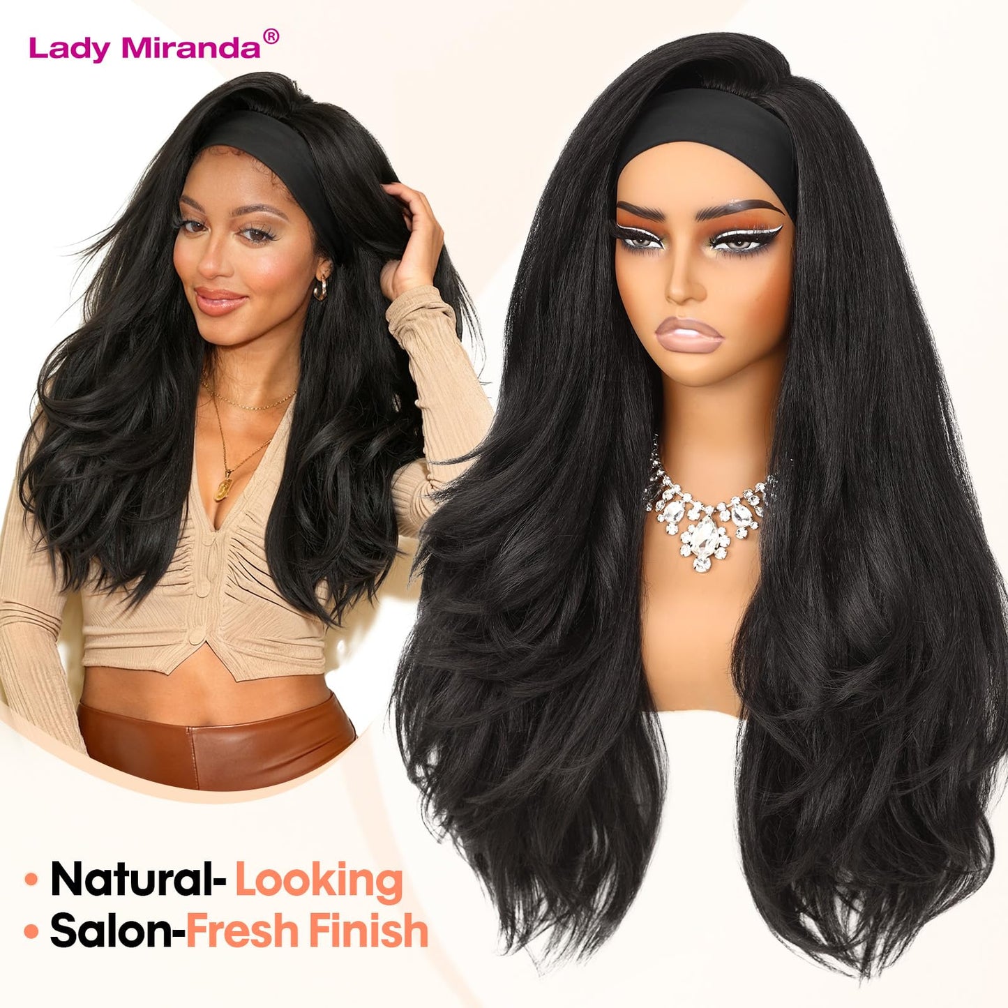 26 Inch Yaki Straight Headband Wig Kinky Straight Wear and Go Half Wig