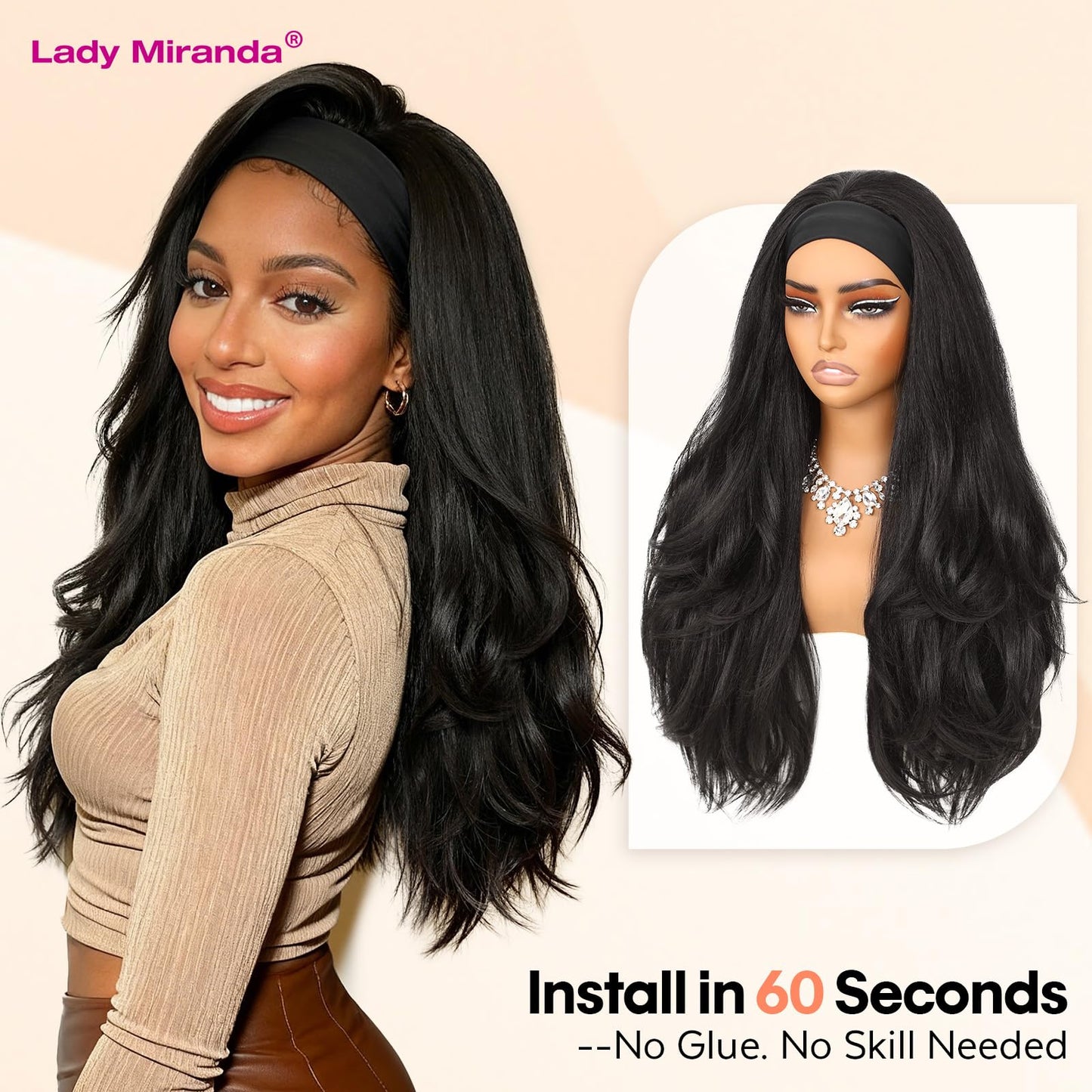 26 Inch Yaki Straight Headband Wig Kinky Straight Wear and Go Half Wig