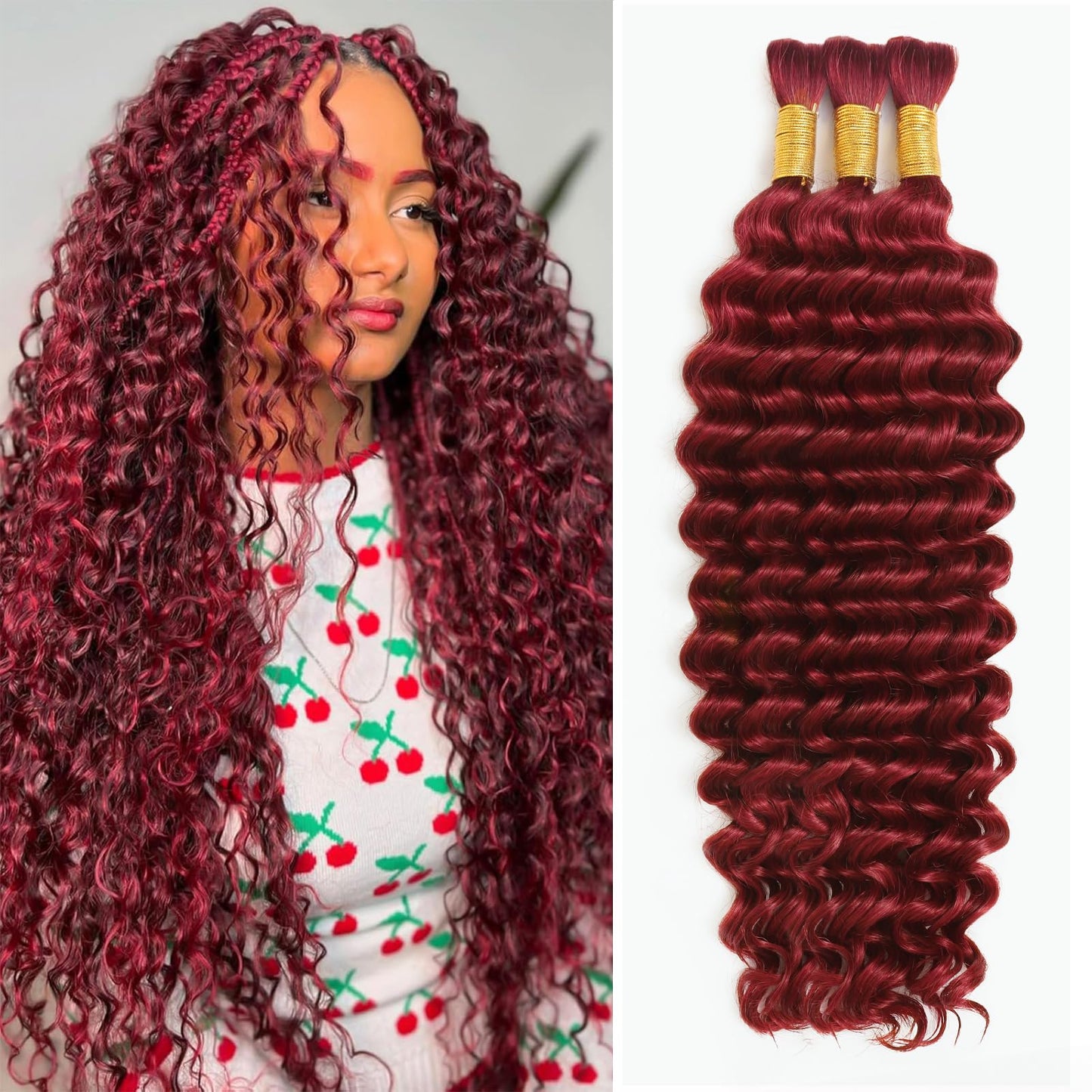 Human Braiding Hair for Boho Braids 110g 20 Inch Deep Wave Boho Bulk Human Hair for Braiding Knotless 12A Wet and Wavy Bohemian 3 No Weft Bundles/Pack Curly Braids
