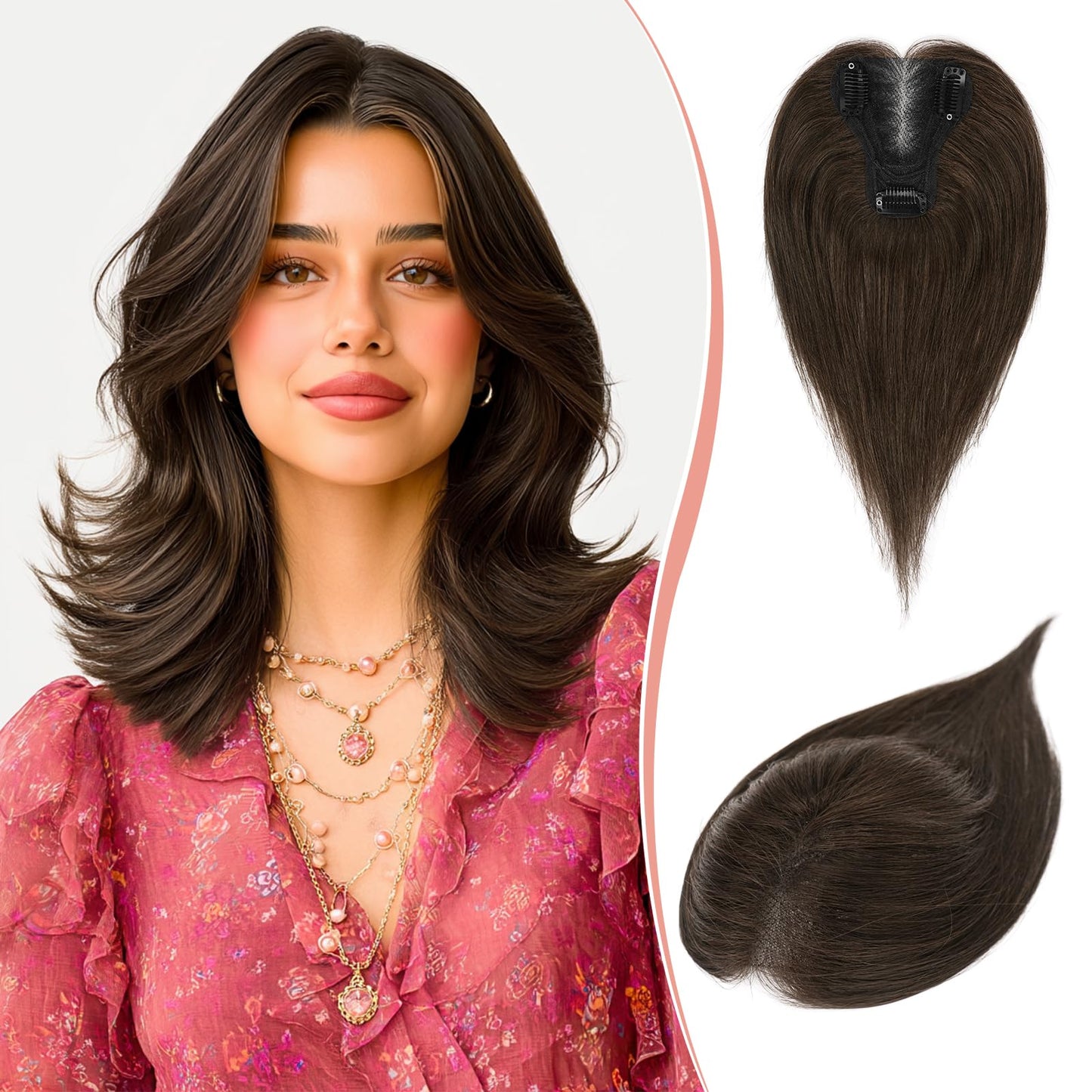 Hair Toppers for Women Real Human Hair Lightweight Clip in Hair Piece for Thinning Hair Fluffy Straight Hair Topper,
