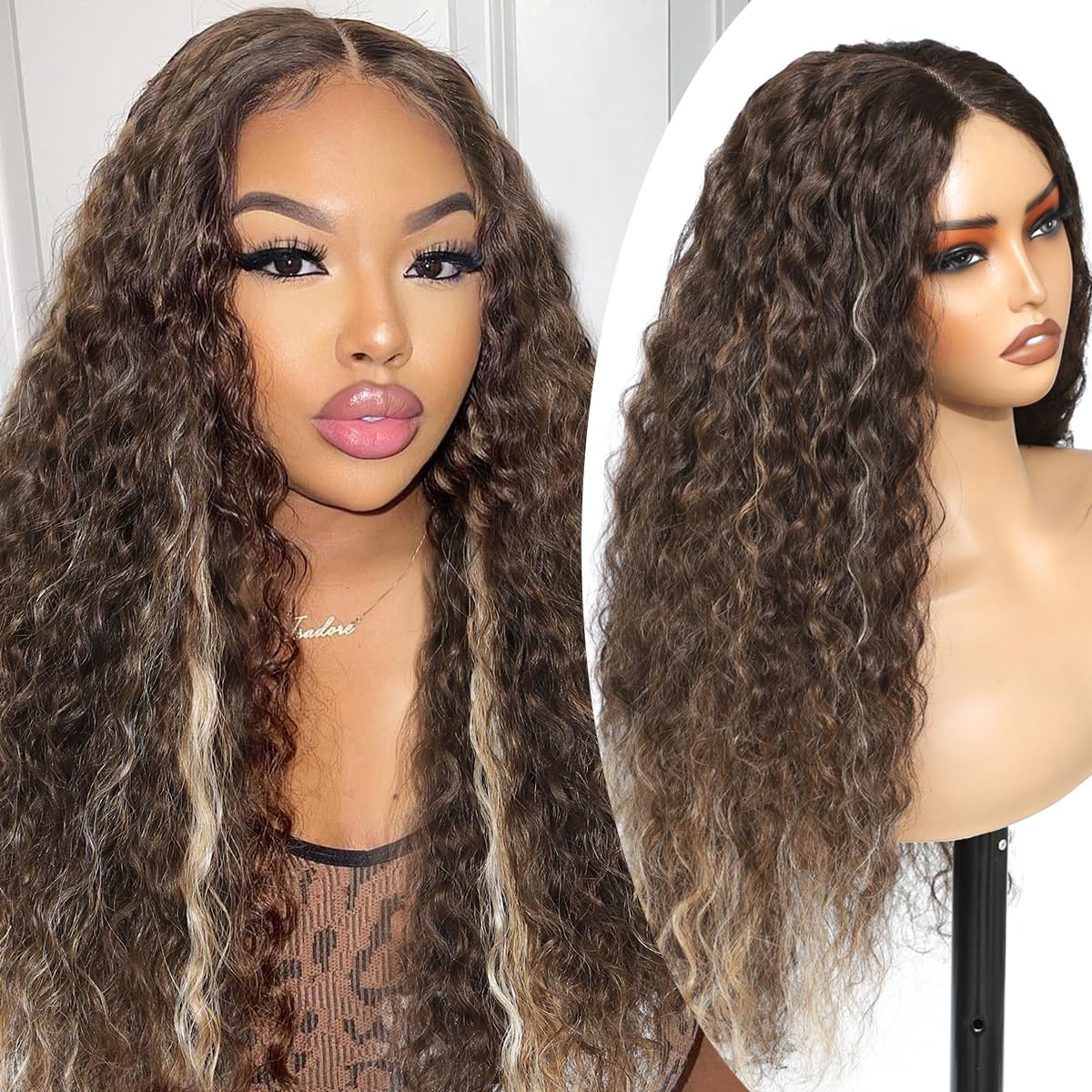26 Inch Synthetic Curly Wigs for Women Long Curly Wig Deep Water Wave Glueless Wigs For Women