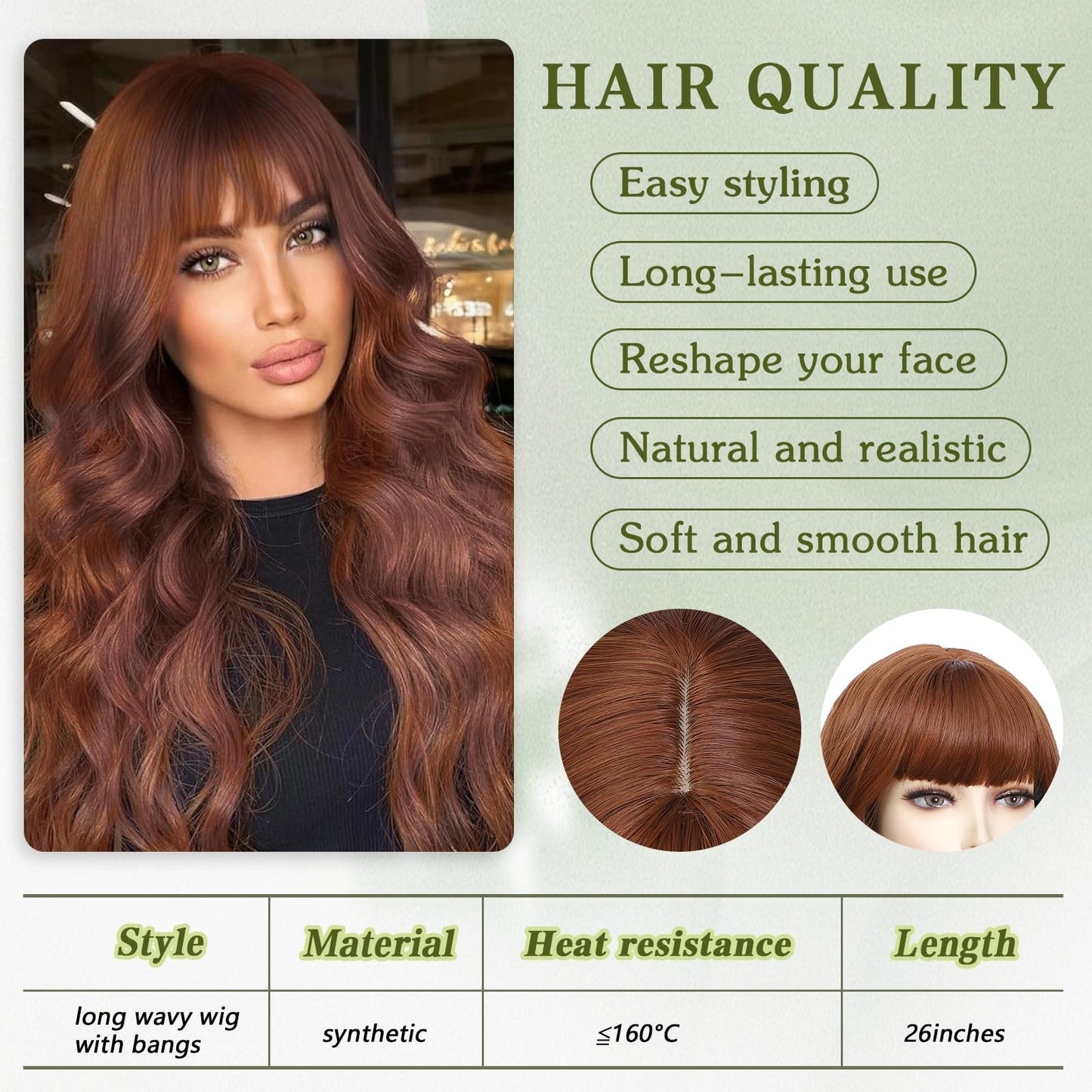 Wig With Bangs Long Wavy Curly Wig with Synthetic Heat Resistant Wigs for Women Daily Party Use