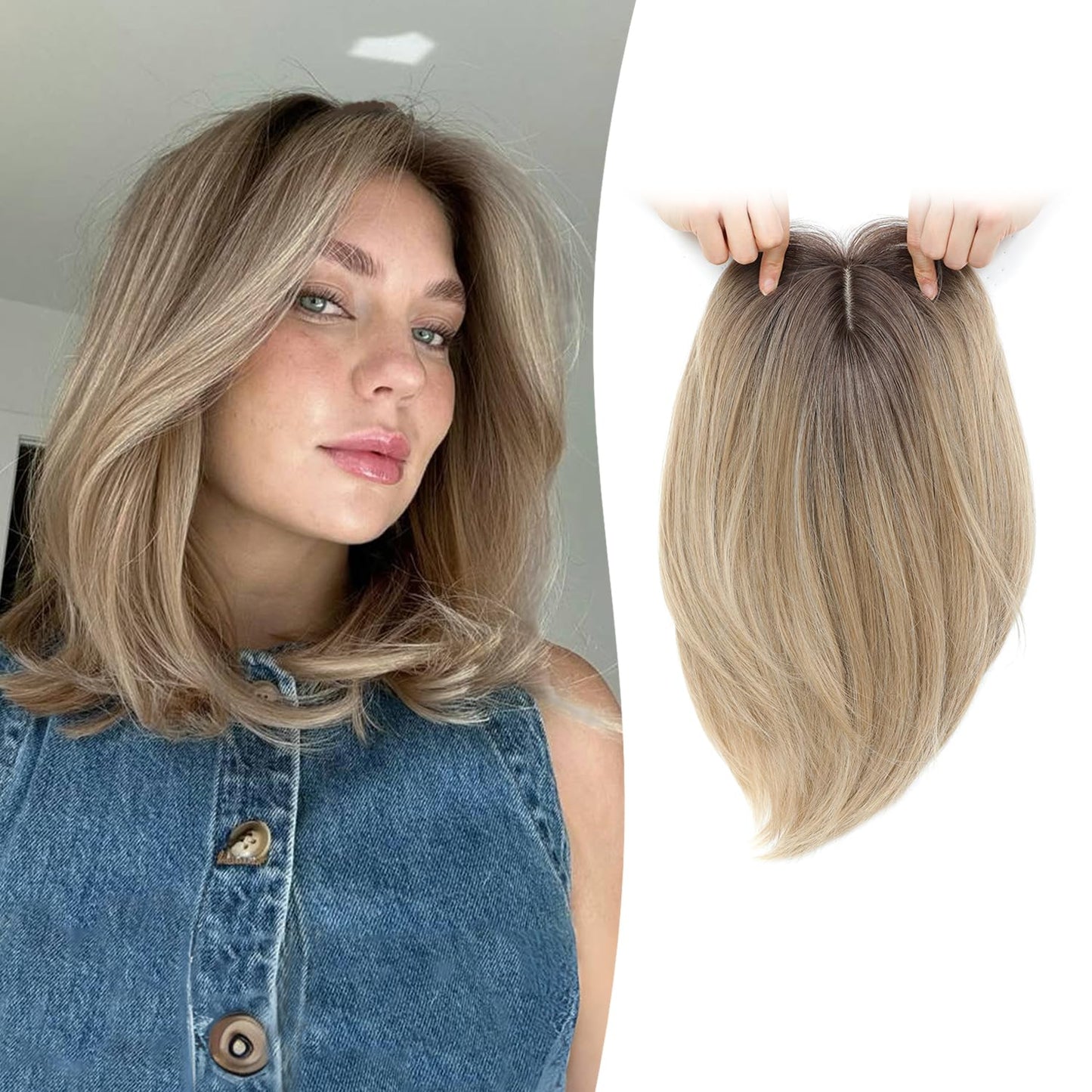 12inch Hair Toppers for Women 6.5"X6.5" Big Base Hair Topper Add Volume Daily Wear