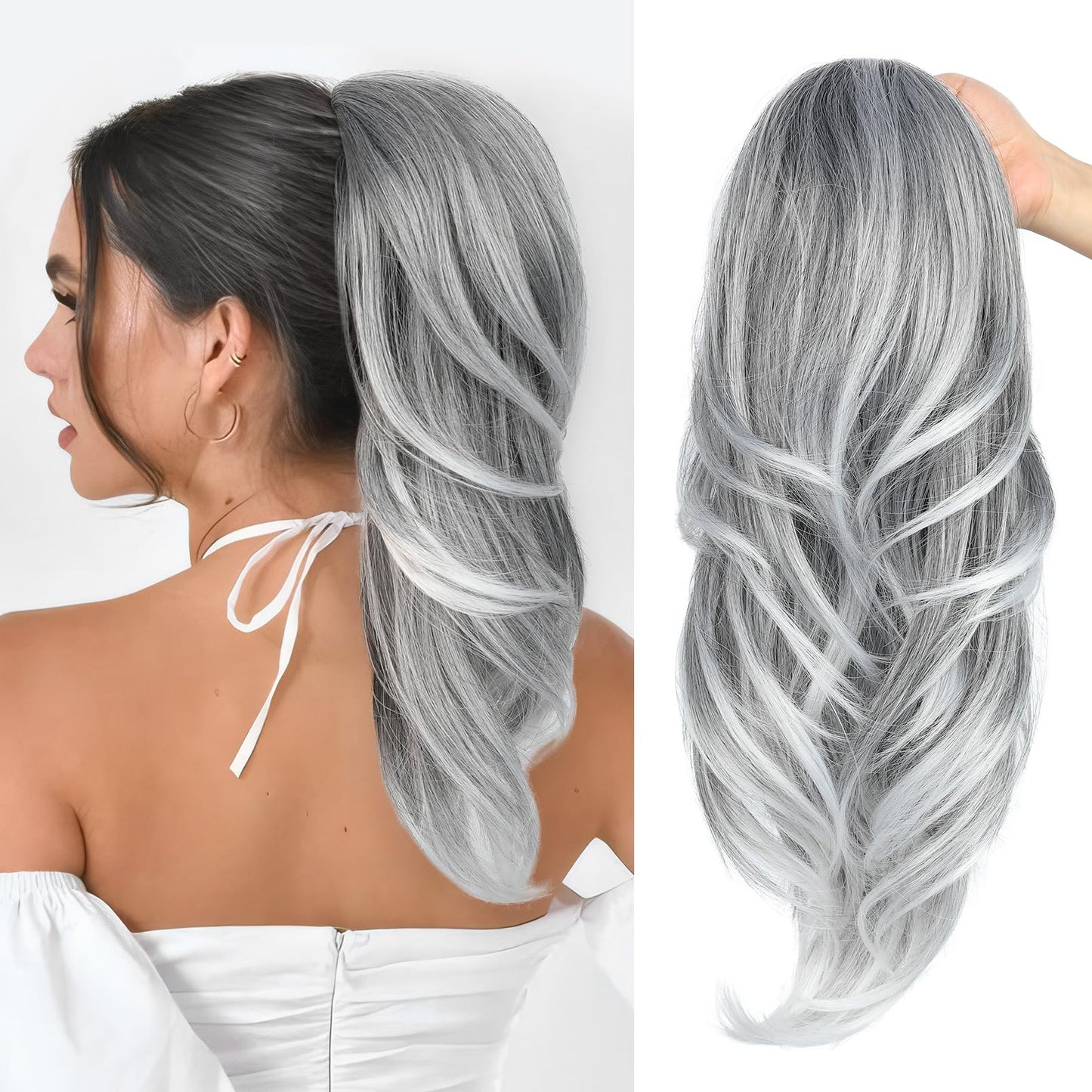 Drawstring Ponytail Extension, Long Wavy Multi Layered Clip in Ponytail Hair Extensions Stand Up High Fake Pony Tail Soft Natural Synthetic Hairpiece