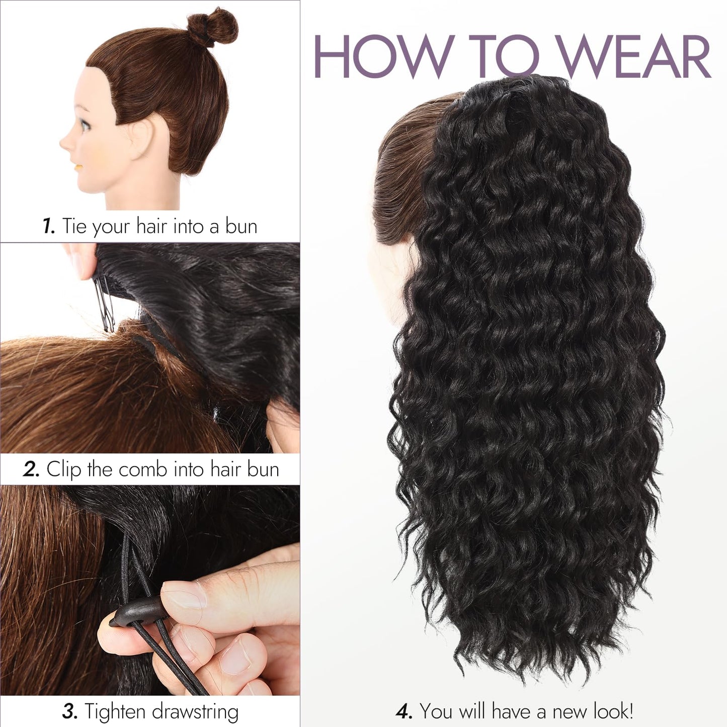 Ponytail Extension Fluffy Drawstring Ponytail Hair Extensions for Women Long Kinky Curly Wavy Pony Tail Yaki Synthetic Hairpieces 20 Inch