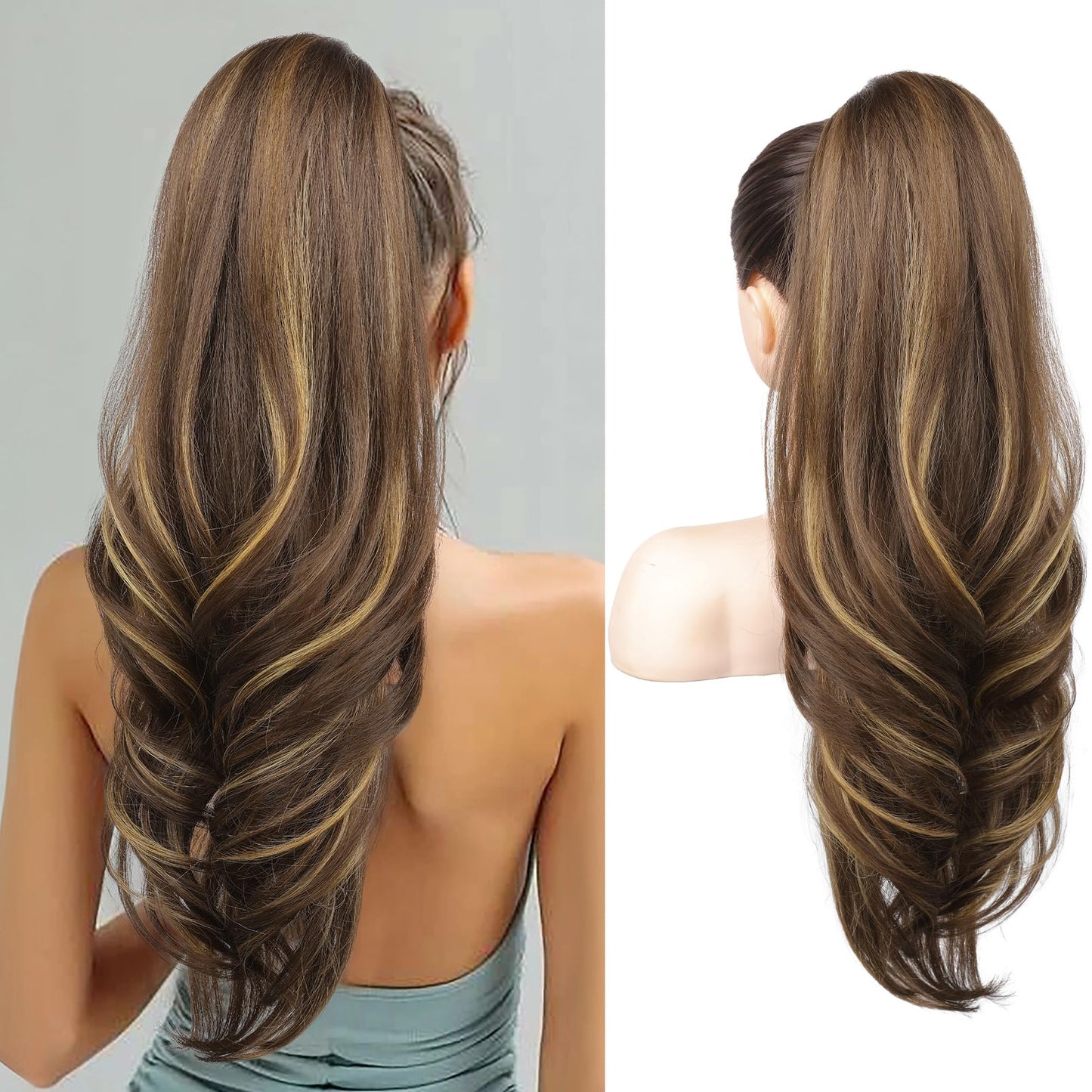 Drawstring Ponytail Extension, Long Wavy Multi Layered Clip in Ponytail Hair Extensions Stand Up High Fake Pony Tail Soft Natural Synthetic Hairpiece