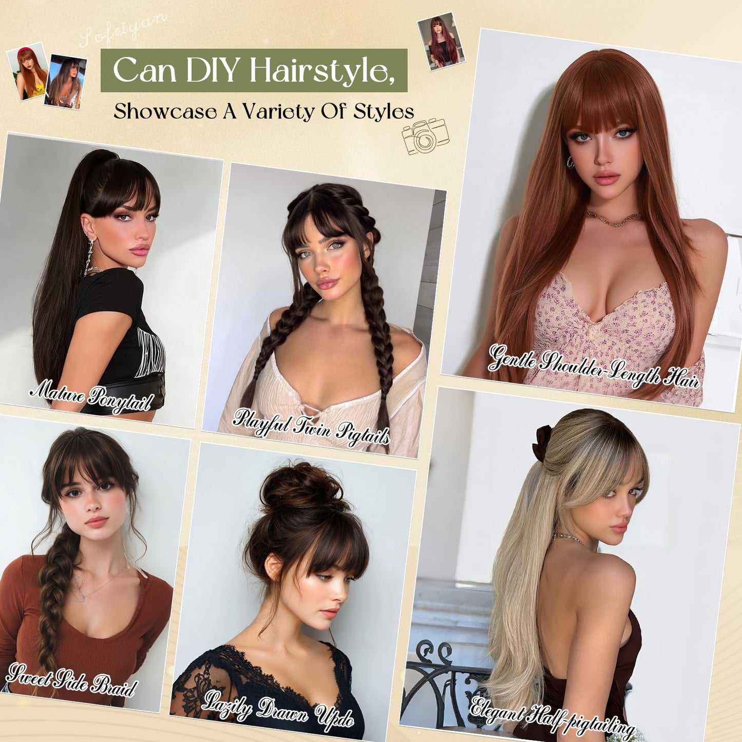 Wig with Bangs, 24 Inch Long Straight Wigs for Women, Heat-Resistant Synthetic Fibre Wigs for Daily Commuting Dates Holidays Cosplay