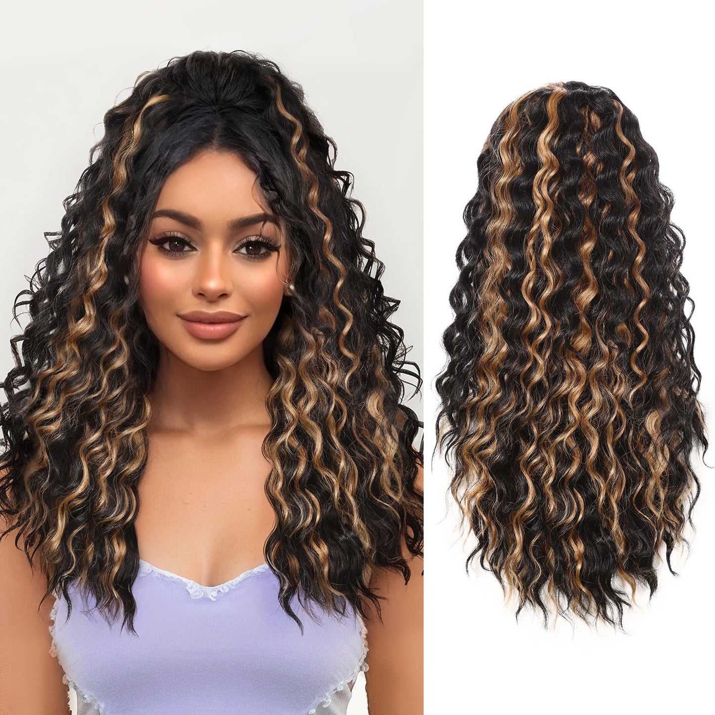 Ponytail Extension Fluffy Drawstring Ponytail Hair Extensions for Women Long Kinky Curly Wavy Pony Tail Yaki Synthetic Hairpieces 20 Inch