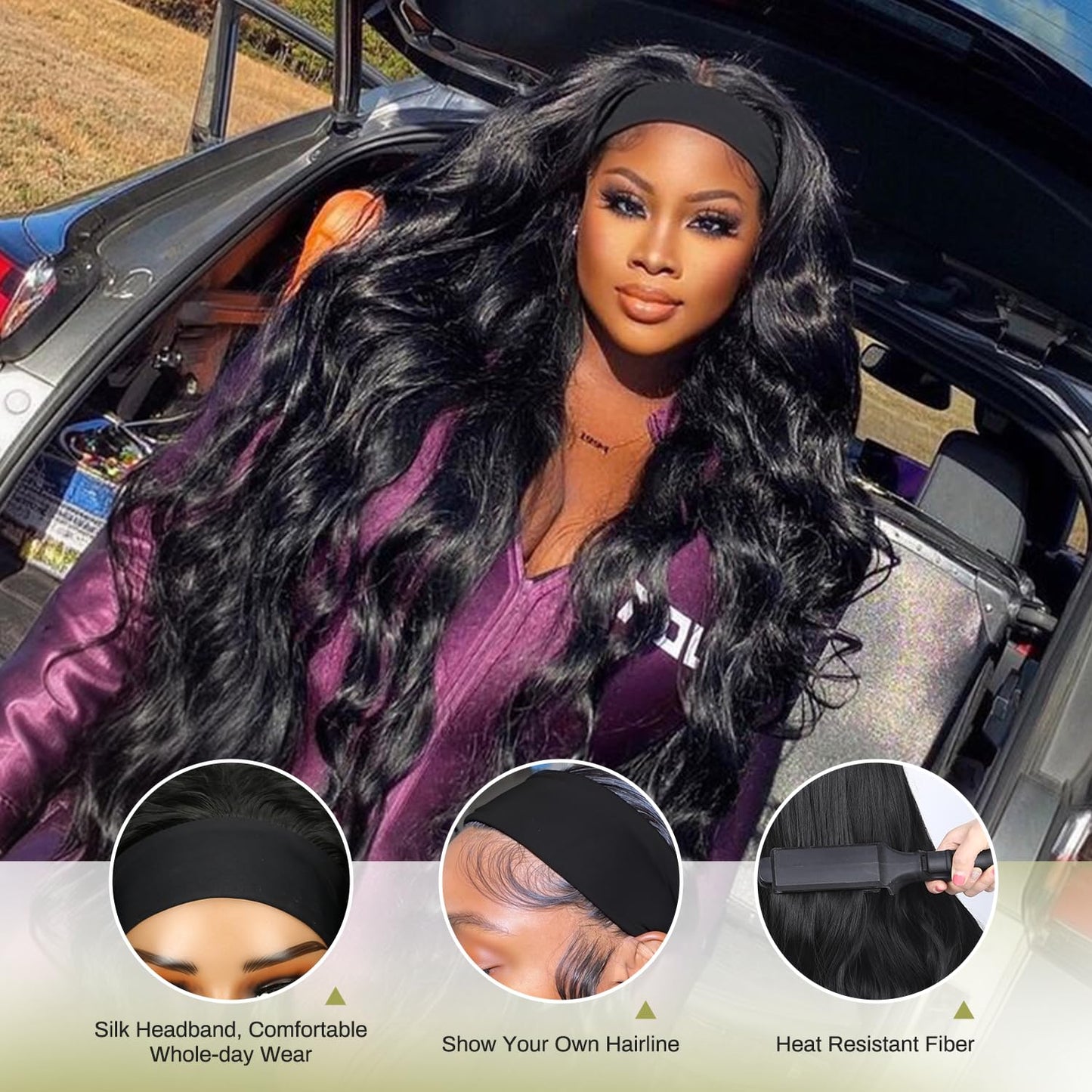 38 Inch Long Wavy Headband Wig