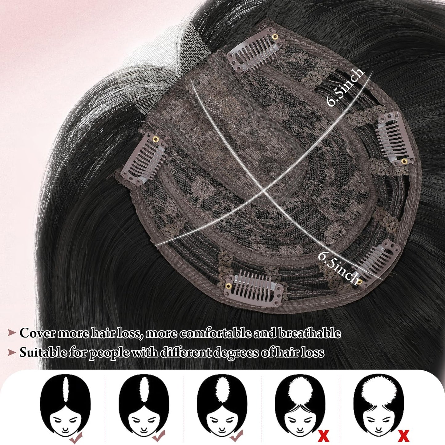 12inch Hair Toppers for Women 6.5"X6.5" Big Base Hair Topper Add Volume Daily Wear