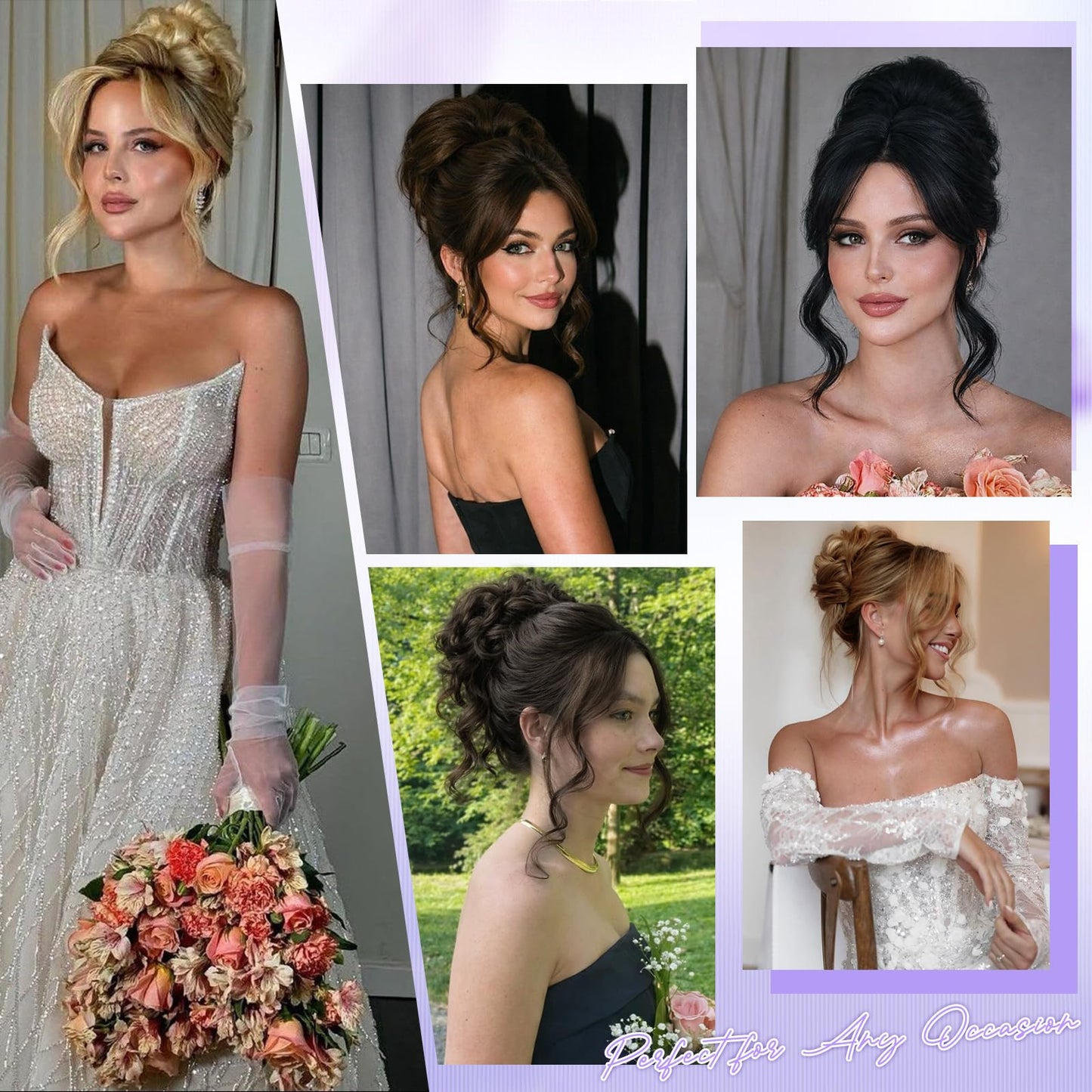 2-in-1 Messy Bun with Bangs Drawstring Ponytail Extension, Curly Updo Wig & Hair Topper with Lace Side Bangs, Lightweight Natural-Looking Hair Bun Hairpiece for Women
