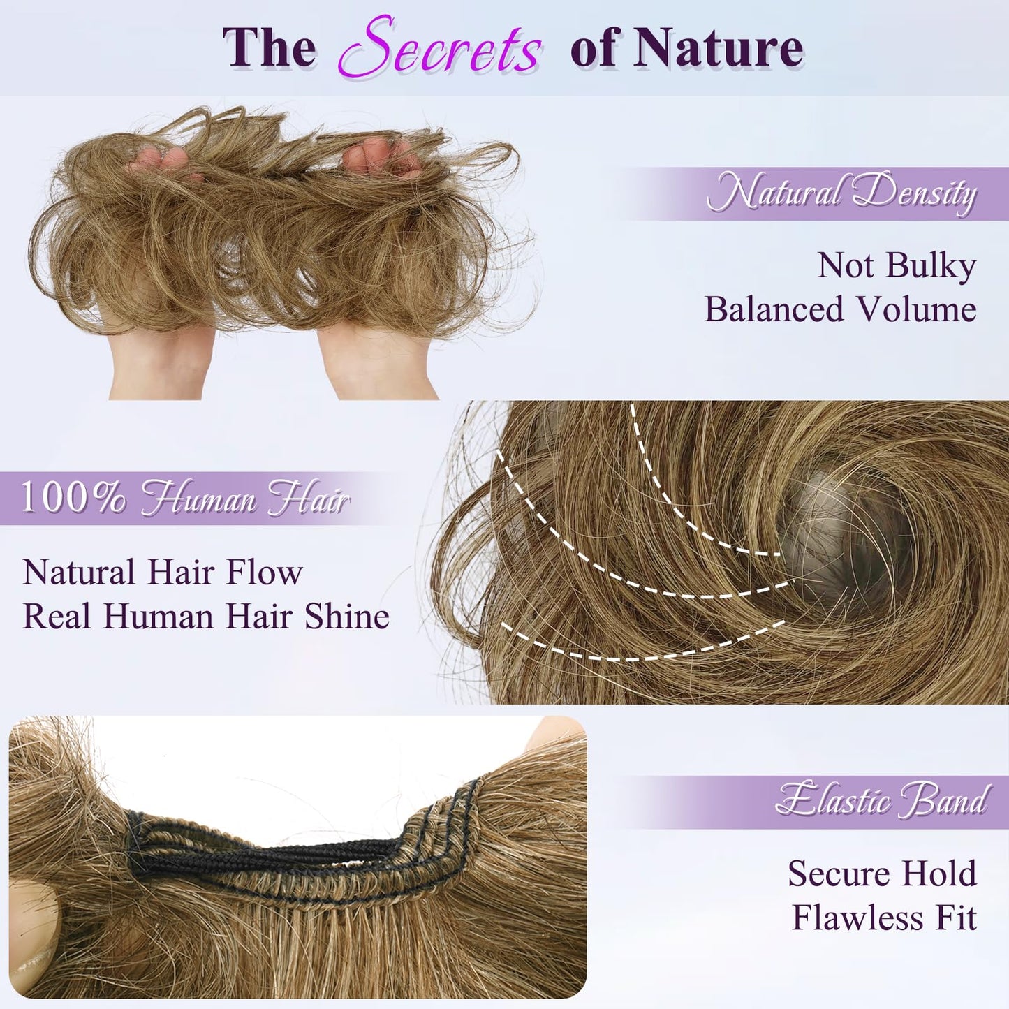 Small Messy Bun Hair PieceHair, One Hairpiece Two Styles Mini Natural Looking Scrunchies Updo for Daily, Hair Buns for Women Ponytail (2PCS, Dark Brown with 15% Dark Cocoa Blonde)