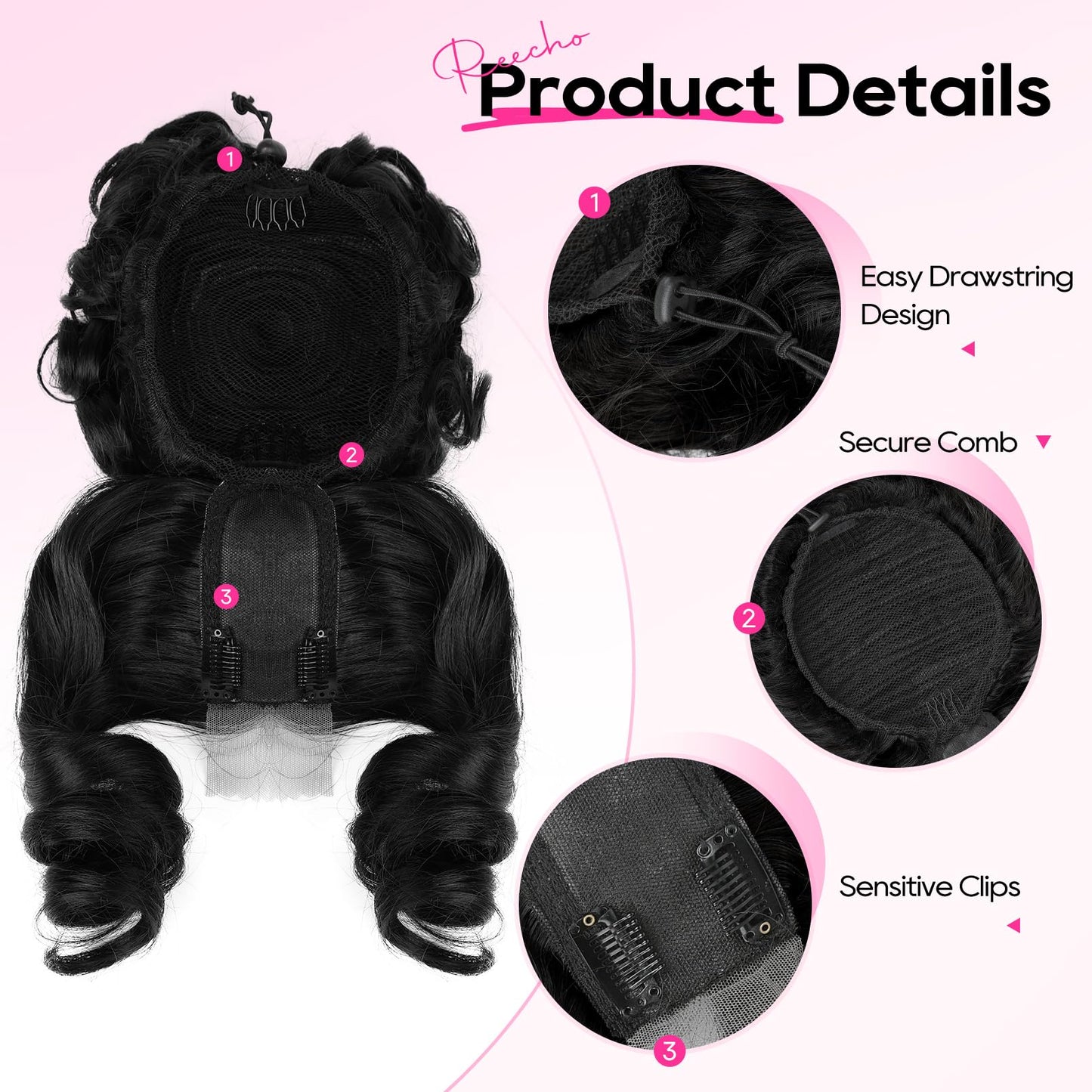 Bun Hair Piece with Bangs - 2-in-1 Hair Bun Hairpieces Curly Updo Wig & Hair Topper with Long Side Bangs Natural-Looking Drawstring Ponytail Extension for Women