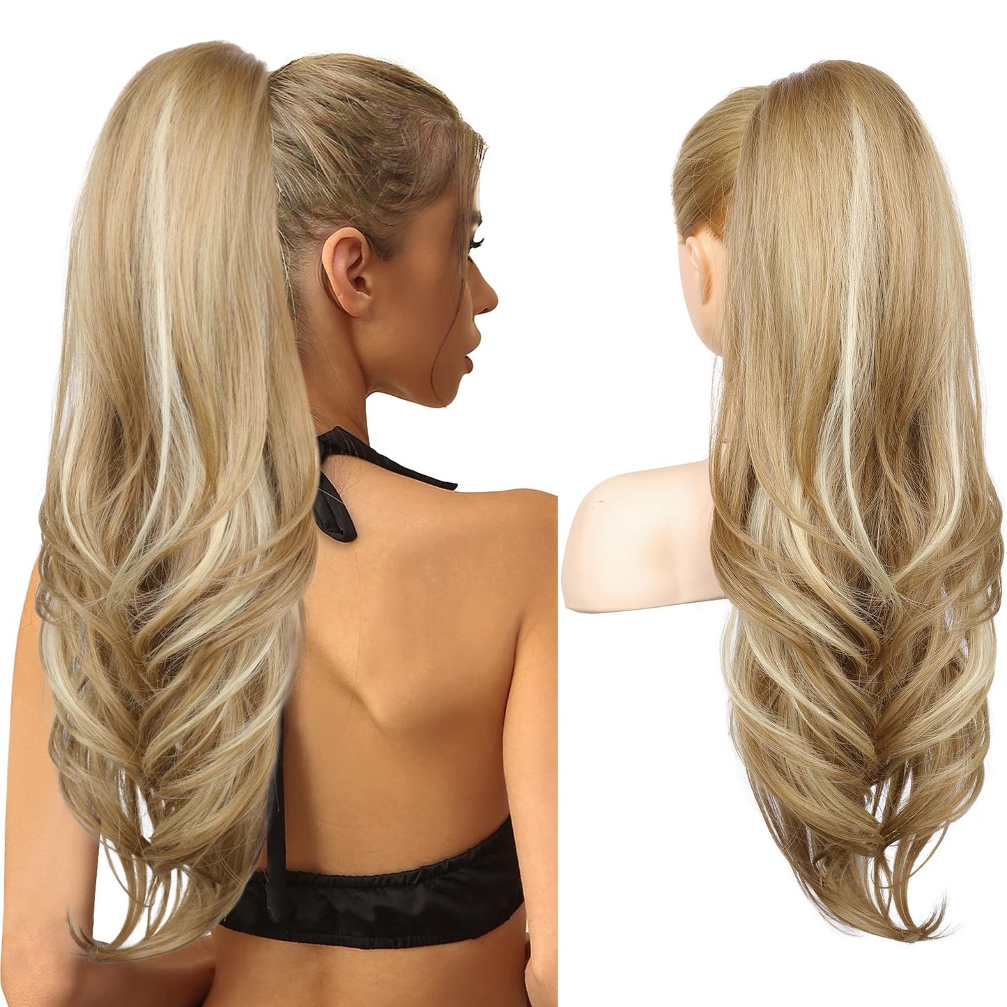 Drawstring Ponytail Extension, Long Wavy Multi Layered Clip in Ponytail Hair Extensions Stand Up High Fake Pony Tail Soft Natural Synthetic Hairpiece