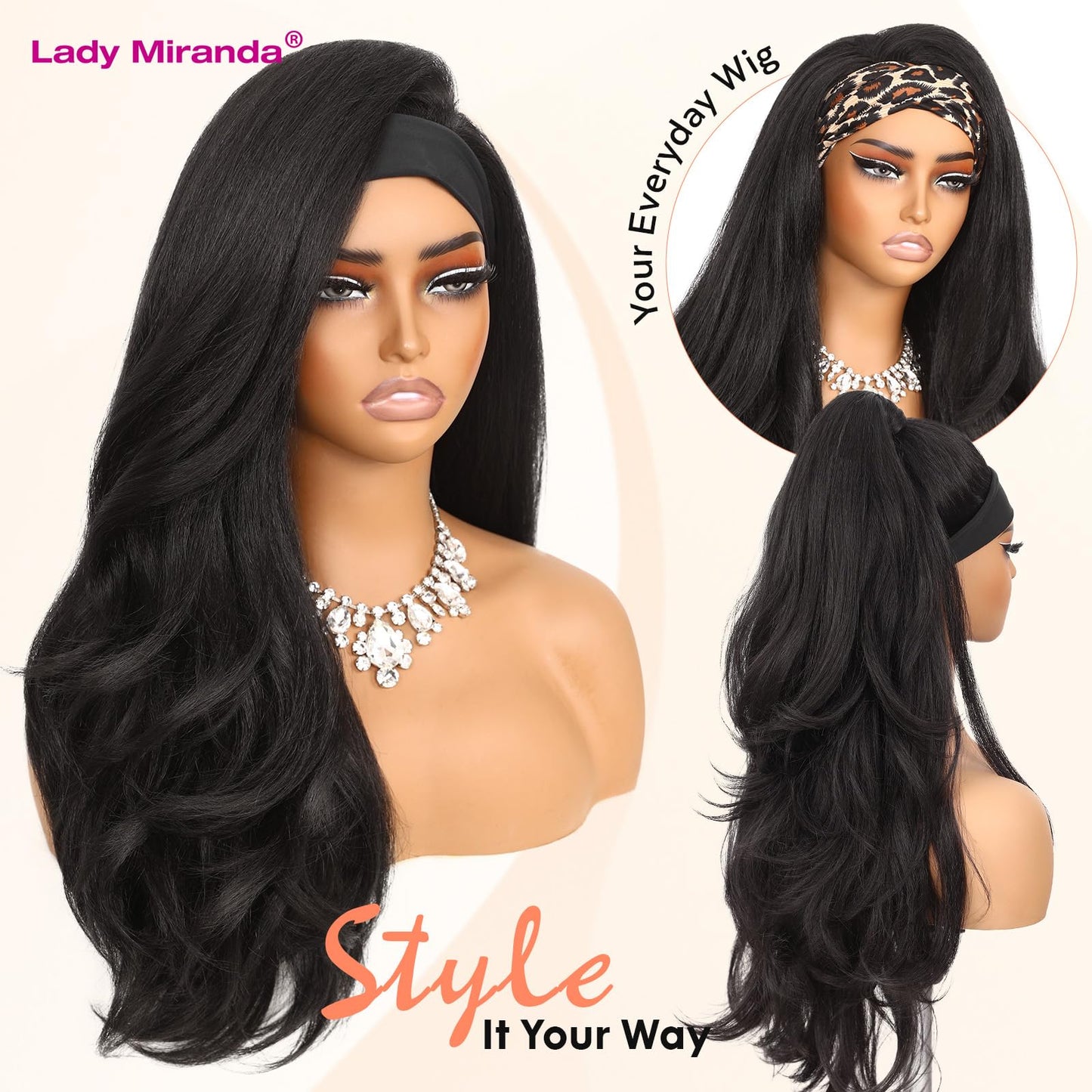 26 Inch Yaki Straight Headband Wig Kinky Straight Wear and Go Half Wig