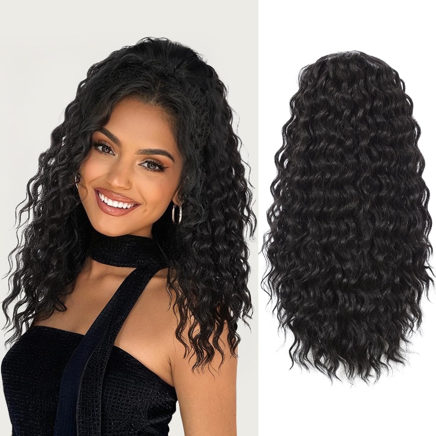 Ponytail Extension Fluffy Drawstring Ponytail Hair Extensions for Women Long Kinky Curly Wavy Pony Tail Yaki Synthetic Hairpieces 20 Inch