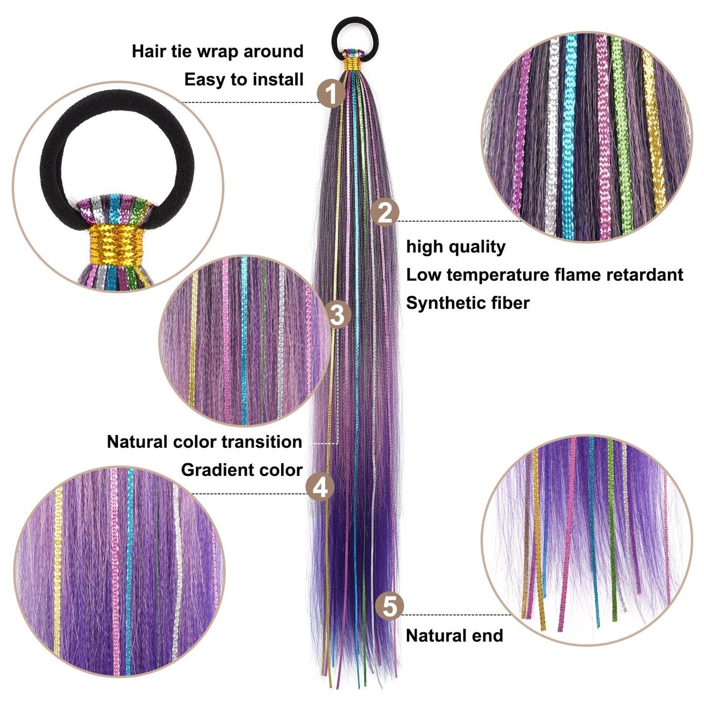 26 Inch Hair Tinsel Colored Hair Braided Ponytail Extension