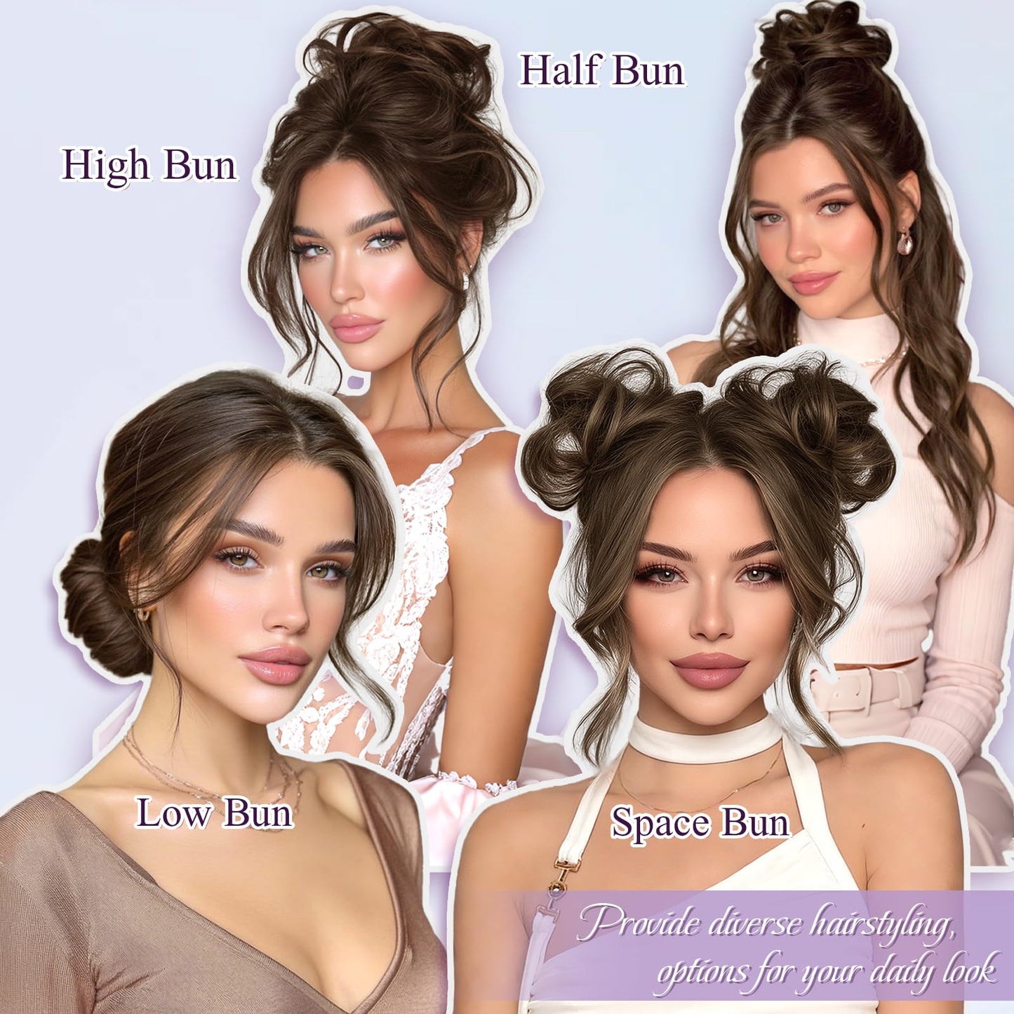 Small Messy Bun Hair PieceHair, One Hairpiece Two Styles Mini Natural Looking Scrunchies Updo for Daily, Hair Buns for Women Ponytail (2PCS, Dark Brown with 15% Dark Cocoa Blonde)