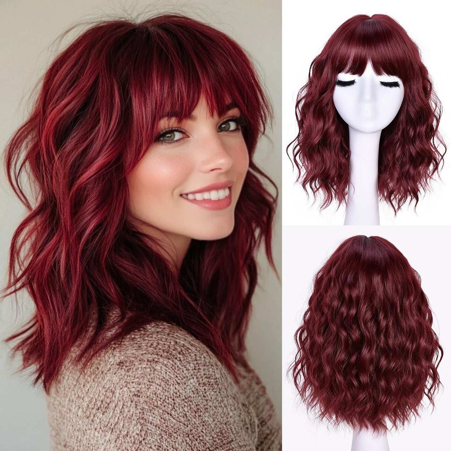 Short Wavy Wig with Bangs for Women