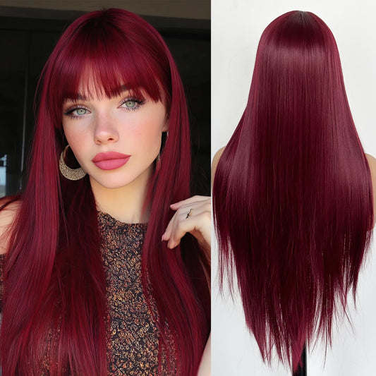 Colorful Long Straight Wig with Bangs