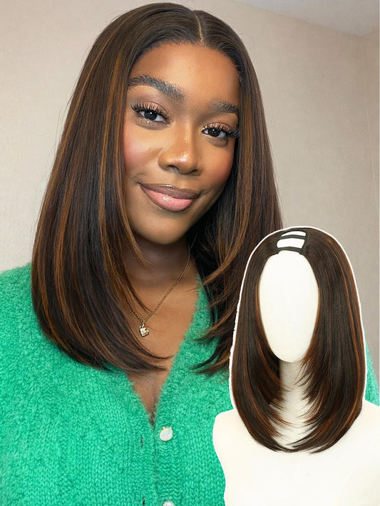 Long Straight U Part Wigs for Women black long wig Layered Haircut V Part Wig Yaki Straight Synthetic Half Wig Clip In Hair Glueless Daily Use