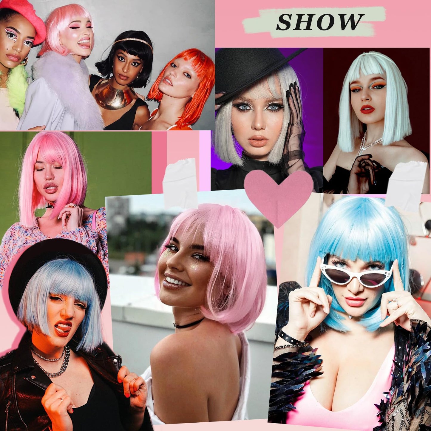 Short Bob Wig for Women Straight Wig with Bangs Shoulder Length Heat Resistant Fiber Synthetic Hair Wigs