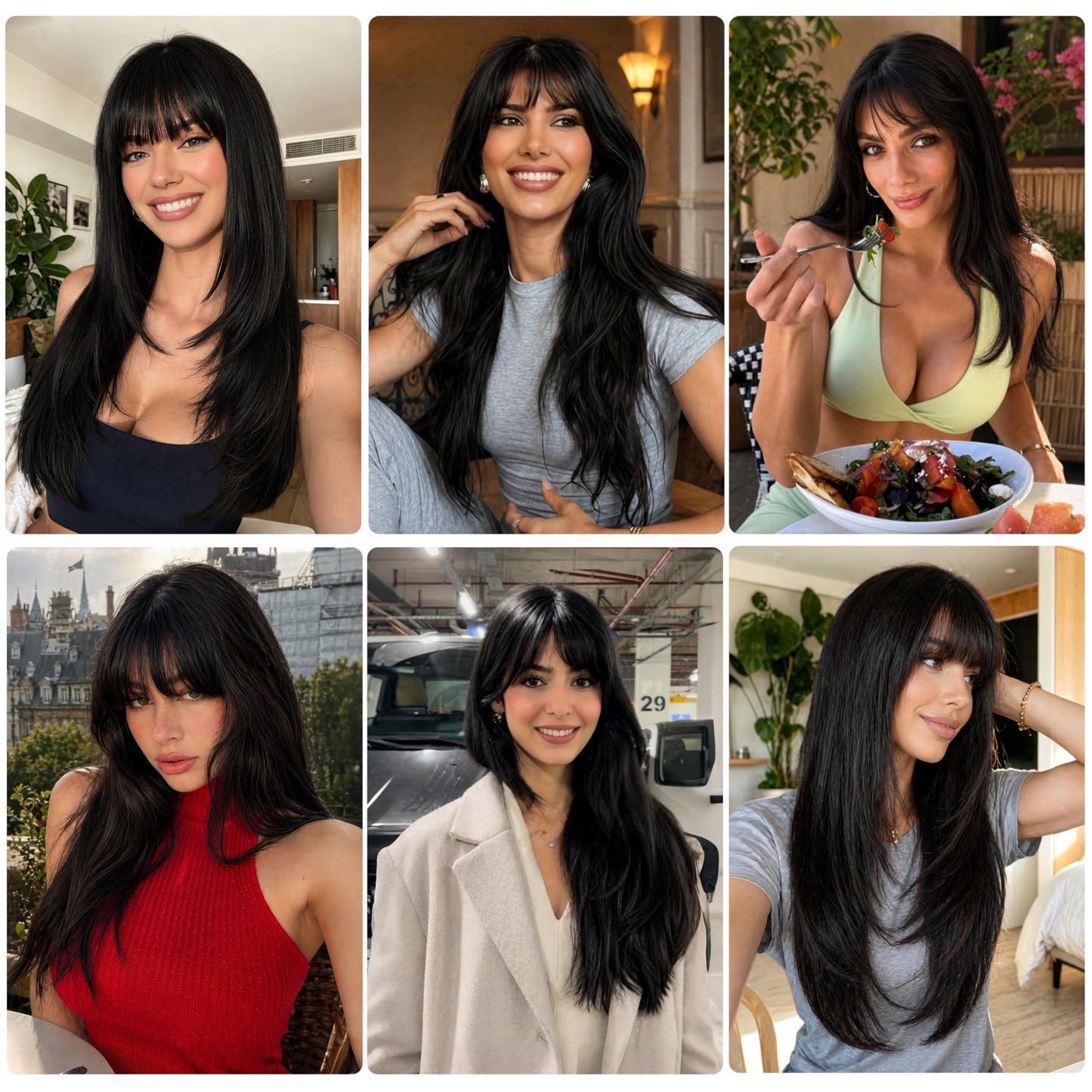 26" Long Layered Wig for Women with Bangs | Realistic Scalp | Freestyle Parting | Heat-Resistant Synthetic Hair
