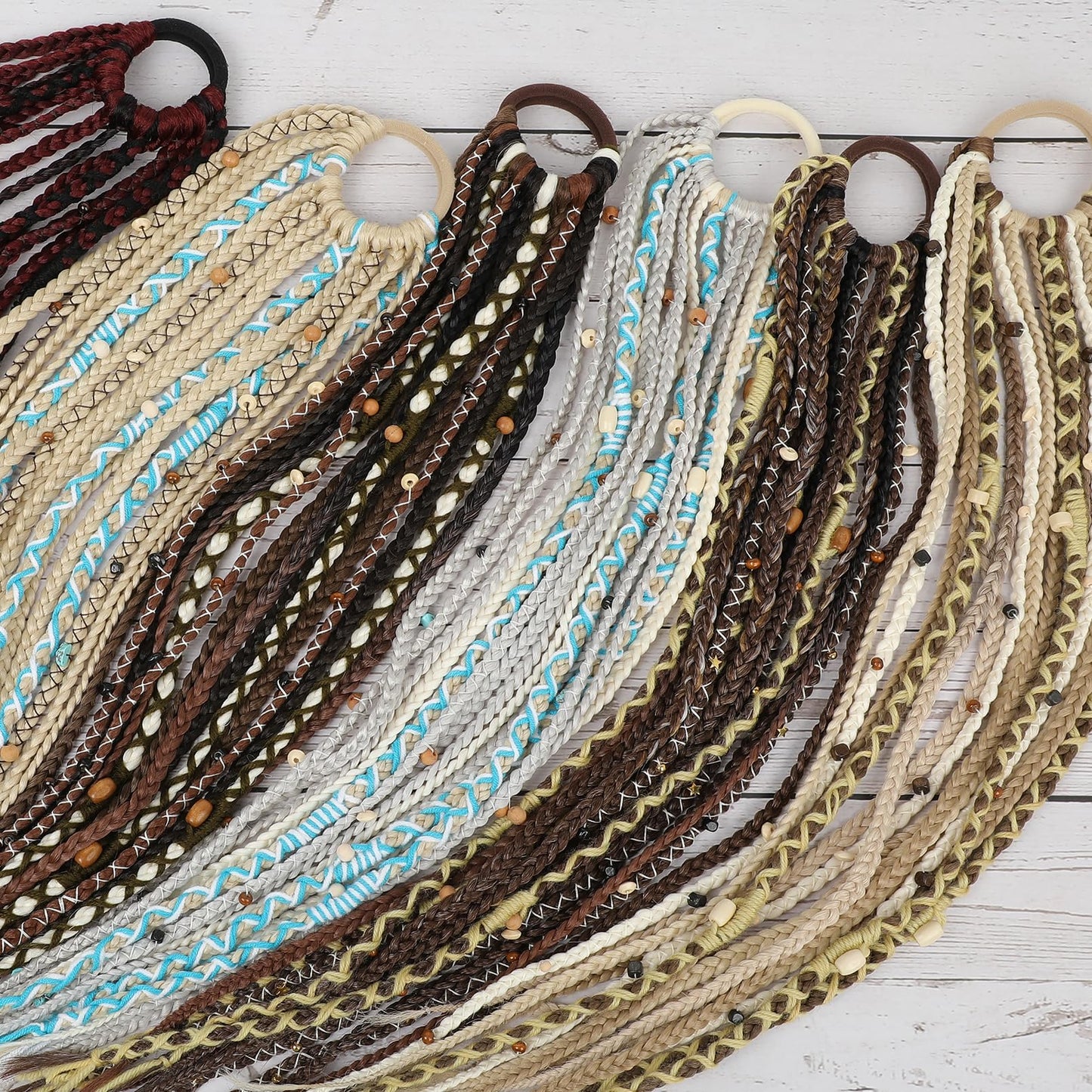 Boho Braided Ponytail Extension with Hair Tie, 24" Long Viking Dreadlock Beads Ponytail Hand-braided Braids Hair Extensions Lightweight Natural Synthetic Hairpiece for Festival Cosplay